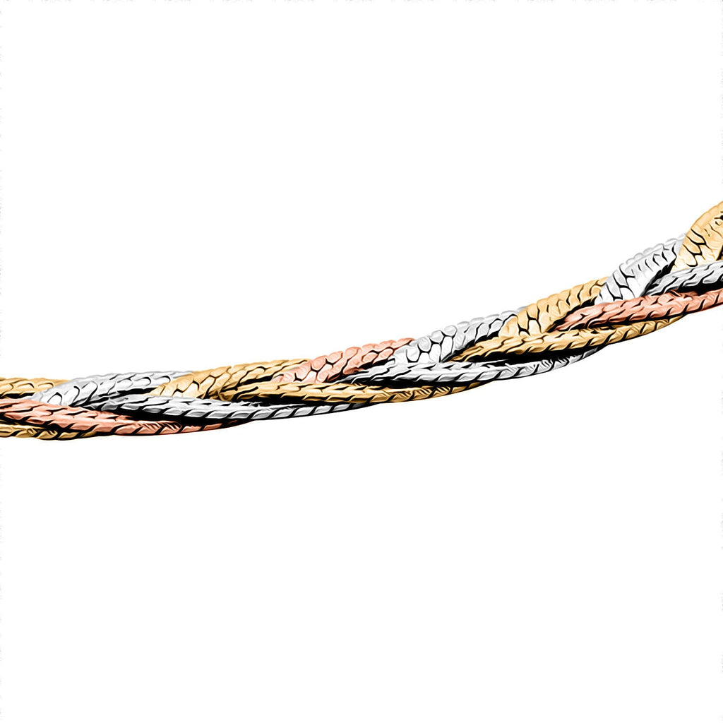 9K Tri Colour Gold Triple Plait Diamond Cut Herringbone Bracelet 7.5 Inch, 1.8 grams