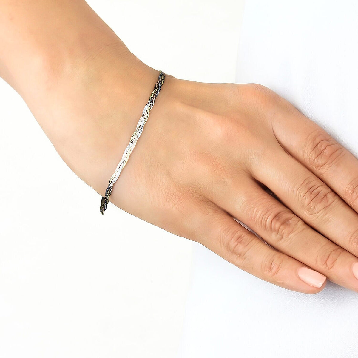 9K Tri Colour Gold Triple Plait Diamond Cut Herringbone Bracelet 7.5 Inch 1.8 grams 6093043 5