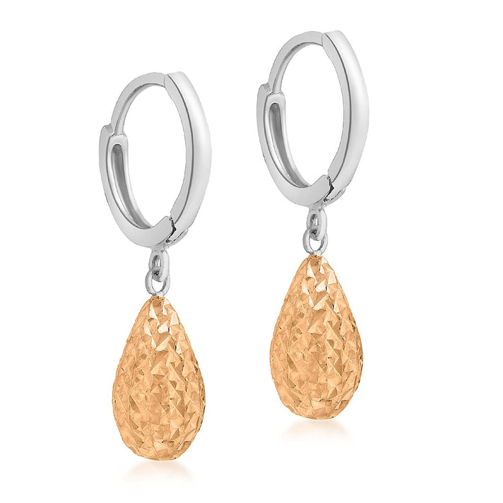 9K Two Colour Gold 10MM X 22MM Diamond Cut Teardrop Huggie Earrings 1.2 grams 6092998 1