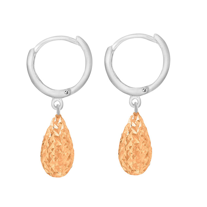 9K Two Colour Gold 10MM X 22MM Diamond Cut Teardrop Huggie Earrings 1.2 grams 6092998 2