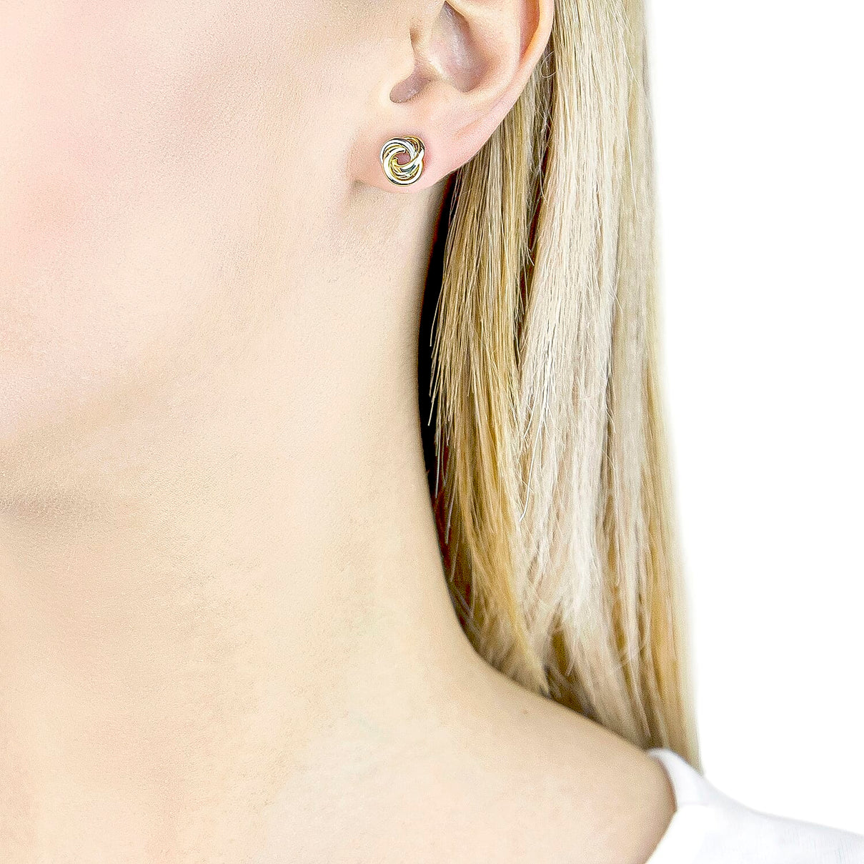 9K Two Colour Gold 10MM Knot Stud Earrings 0.58 grams 6092996 1