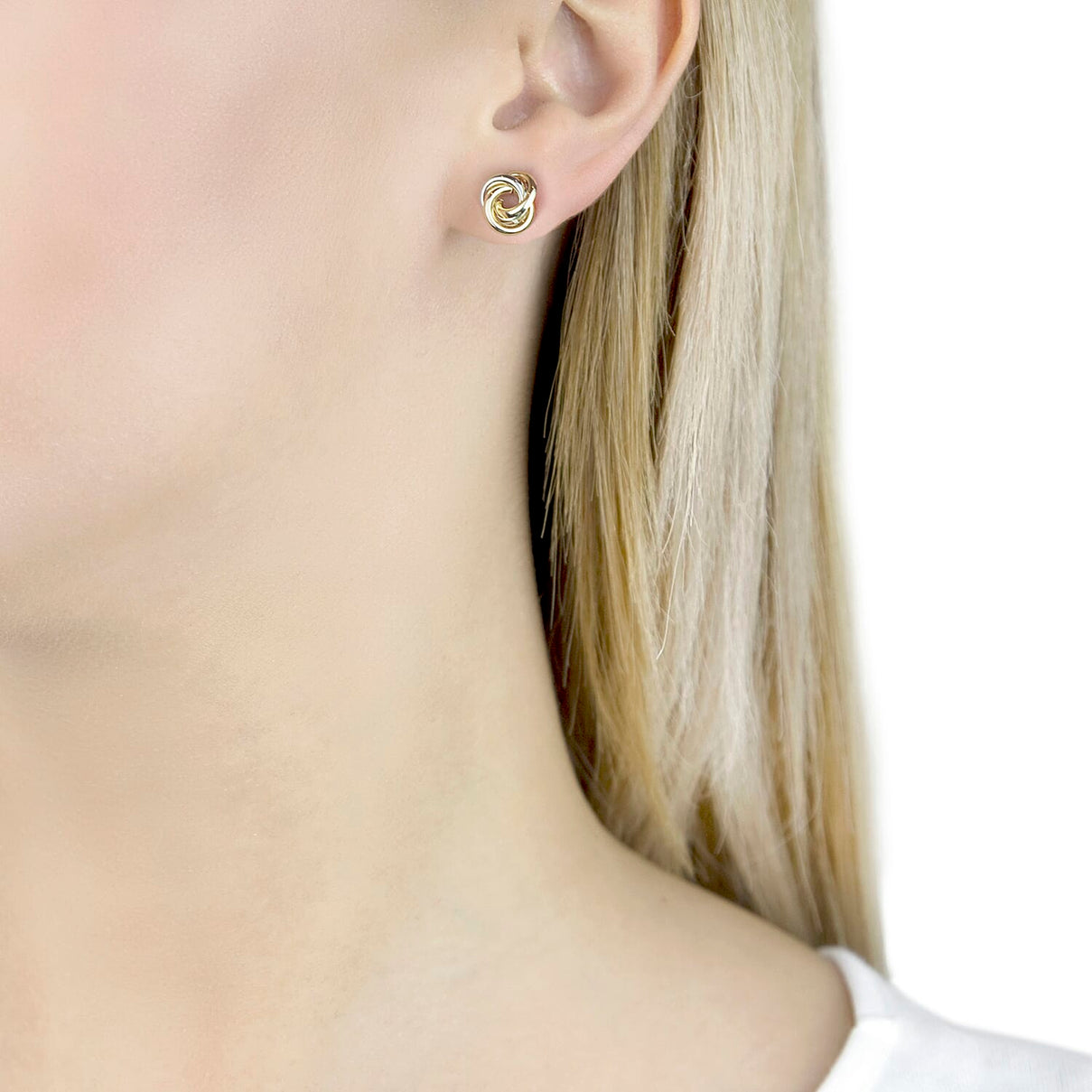 9K Two Colour Gold 10MM Knot Stud Earrings 0.58 grams 6092996 4