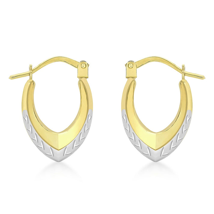 9K Two Colour Gold 11mm X 16mm Diamond Cut Creole Earrings 7190206 1