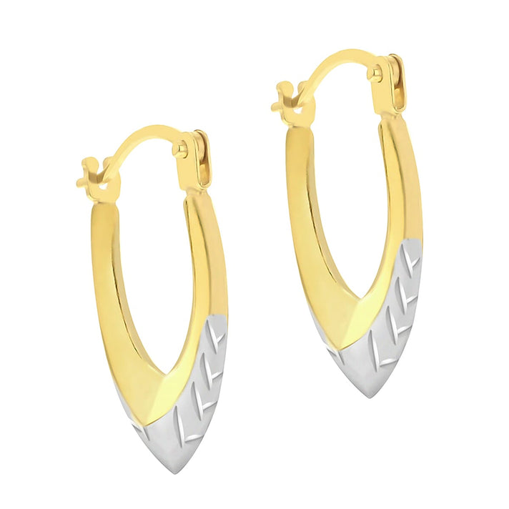9K Two Colour Gold 11mm X 16mm Diamond Cut Creole Earrings 7190206 2