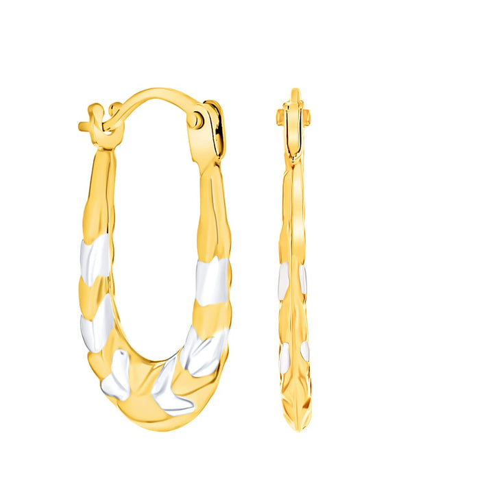9K Two Colour Gold 12MM X 16MM Patterned Kiss Creole Earrings 0.4 grams 6092983 1