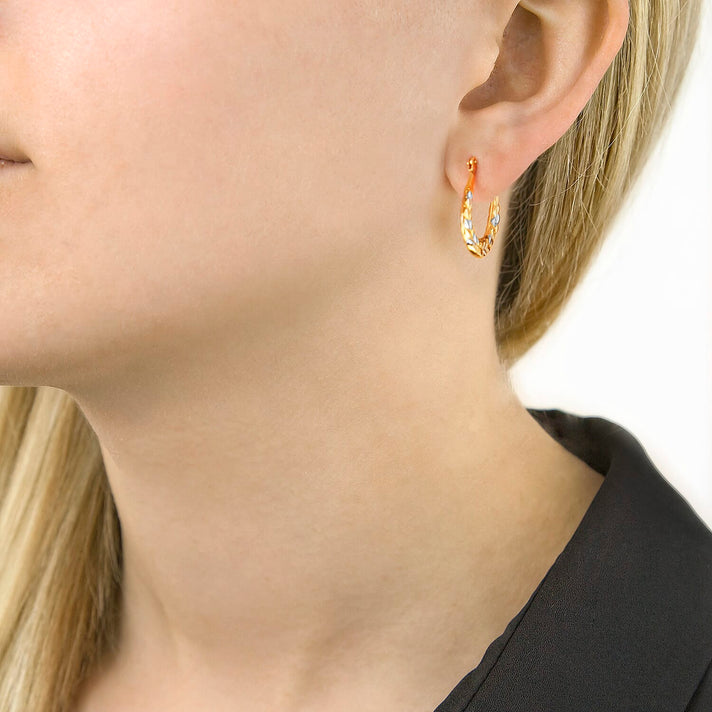 9K Two Colour Gold 12MM X 16MM Patterned Kiss Creole Earrings 0.4 grams 6092983 2