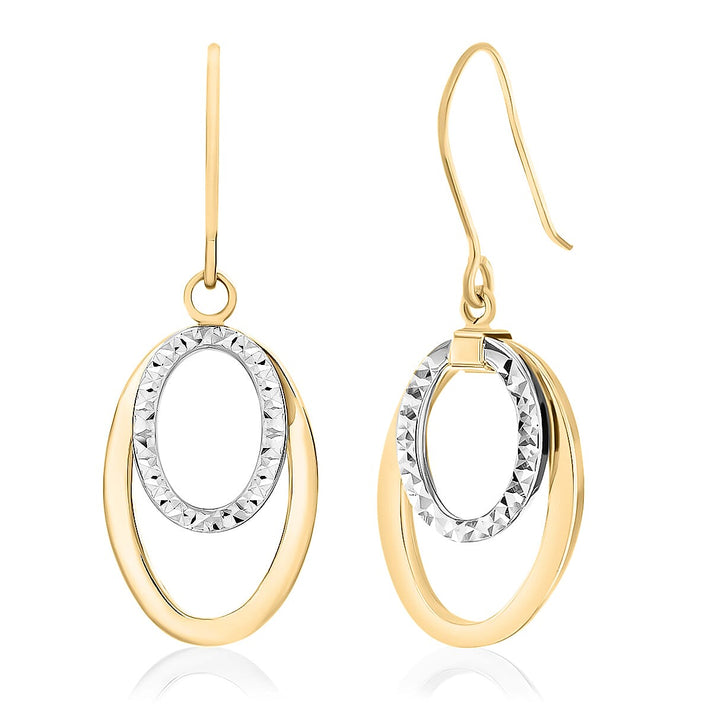 9K Two Colour Gold 12MM X 32MM Diamond Cut Double Oval Drop Earrings 2.1 grams 6092994 1