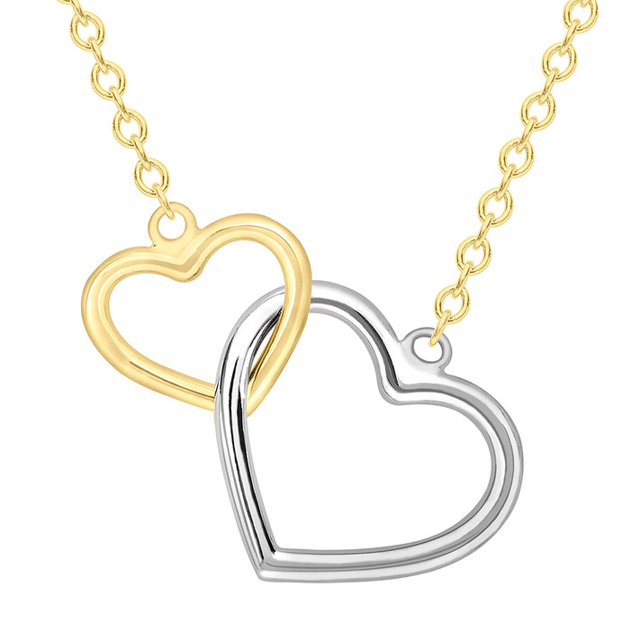 9K Two Colour Gold 13MM X 12MM And 9MM X 9MM Interlocked Hearts Necklace 18 Inch 2.1 grams 6093124 1
