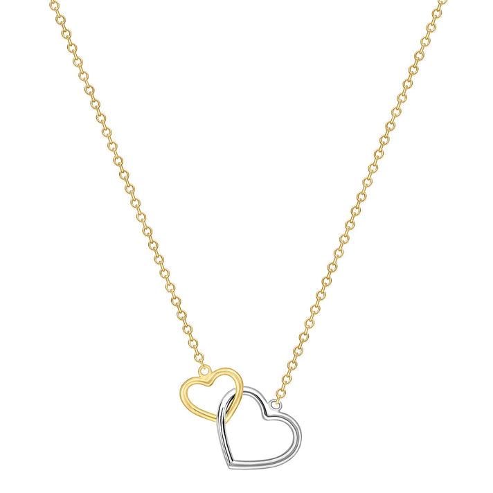 9K Two Colour Gold 13MM X 12MM And 9MM X 9MM Interlocked Hearts Necklace 18 Inch 2.1 grams 6093124 2