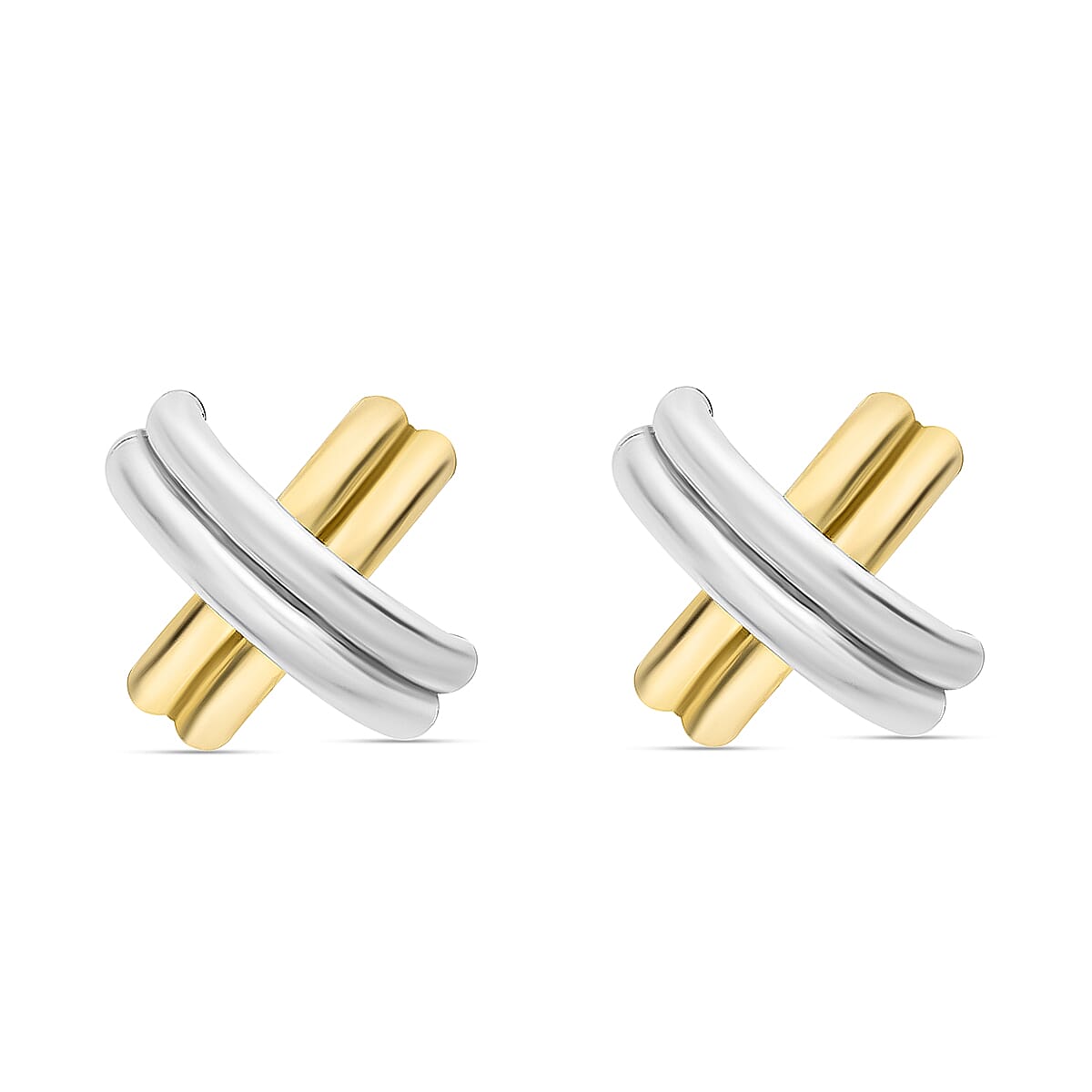 9K Two Colour Gold 13MM X 13MM Crossover Tube Kiss Stud Earrings 1.3 grams 6092999 0