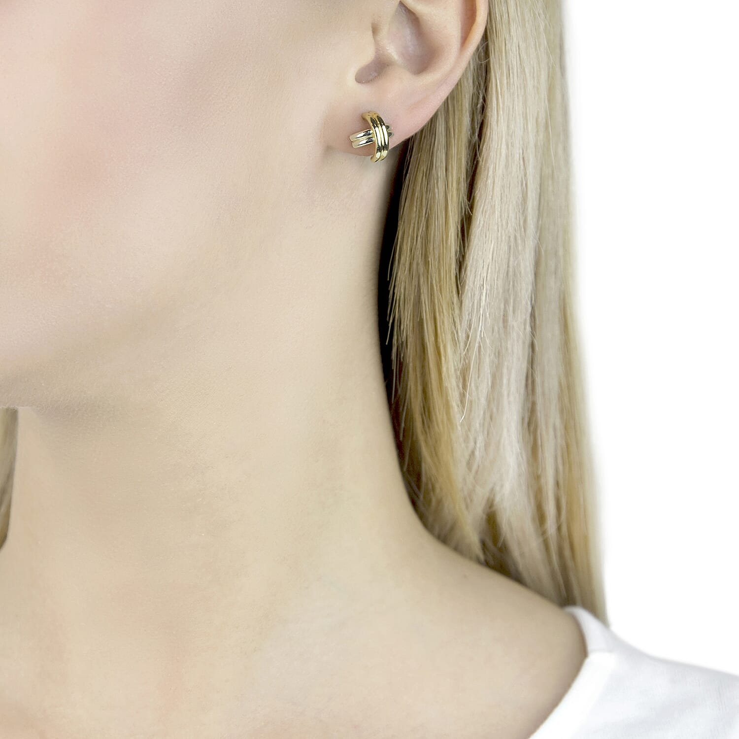 9K Two Colour Gold 13MM X 13MM Crossover Tube Kiss Stud Earrings 1.3 grams 6092999 1