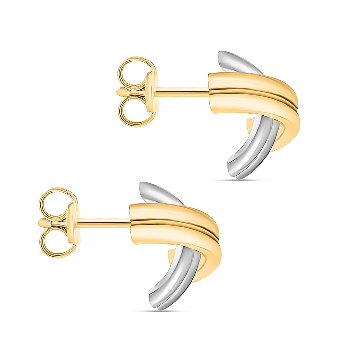 9K Two Colour Gold 13MM X 13MM Crossover Tube Kiss Stud Earrings 1.3 grams 6092999 2