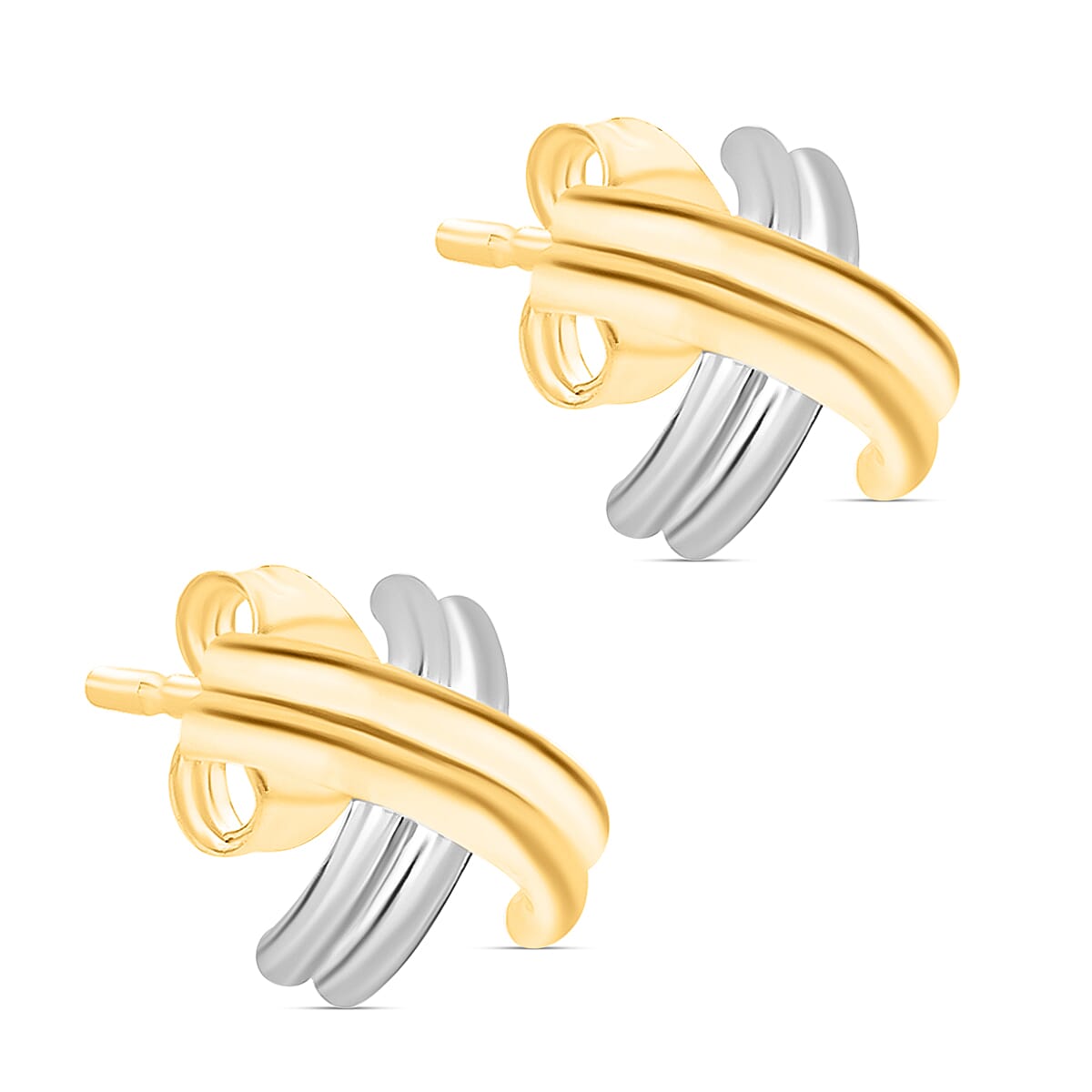 9K Two Colour Gold 13MM X 13MM Crossover Tube Kiss Stud Earrings 1.3 grams 6092999 3