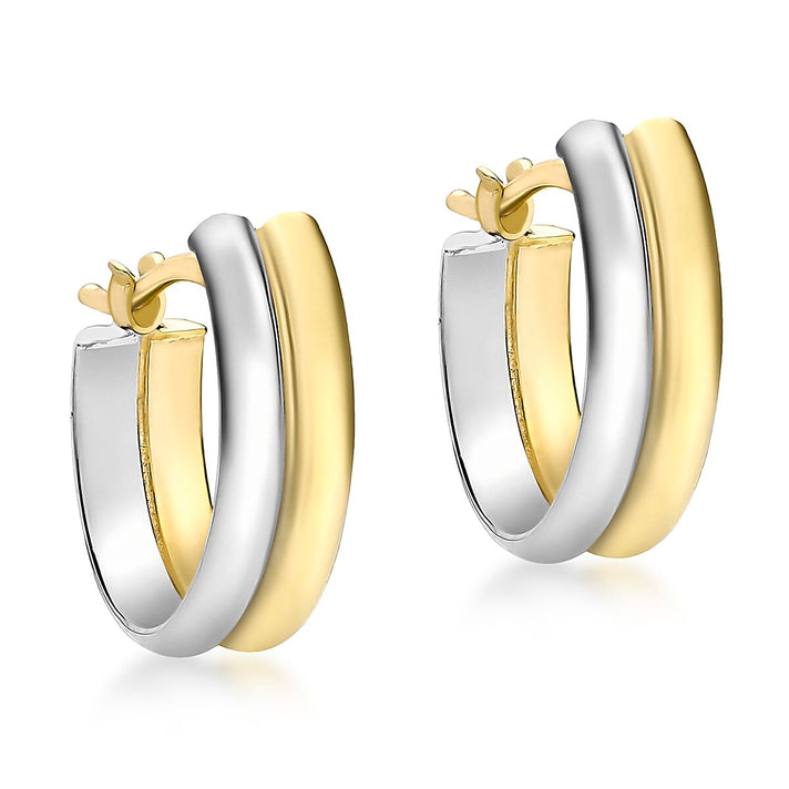 9K Two Colour Gold 13mm X 18mm Huggie Creole Earrings 7190207 1