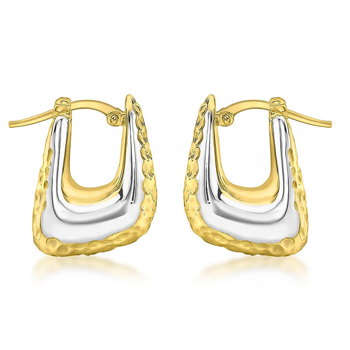 9K Two Colour Gold 14.5mm X 18.5mm Textured Rectangle Electroform Hoop Earrings 7189214 1