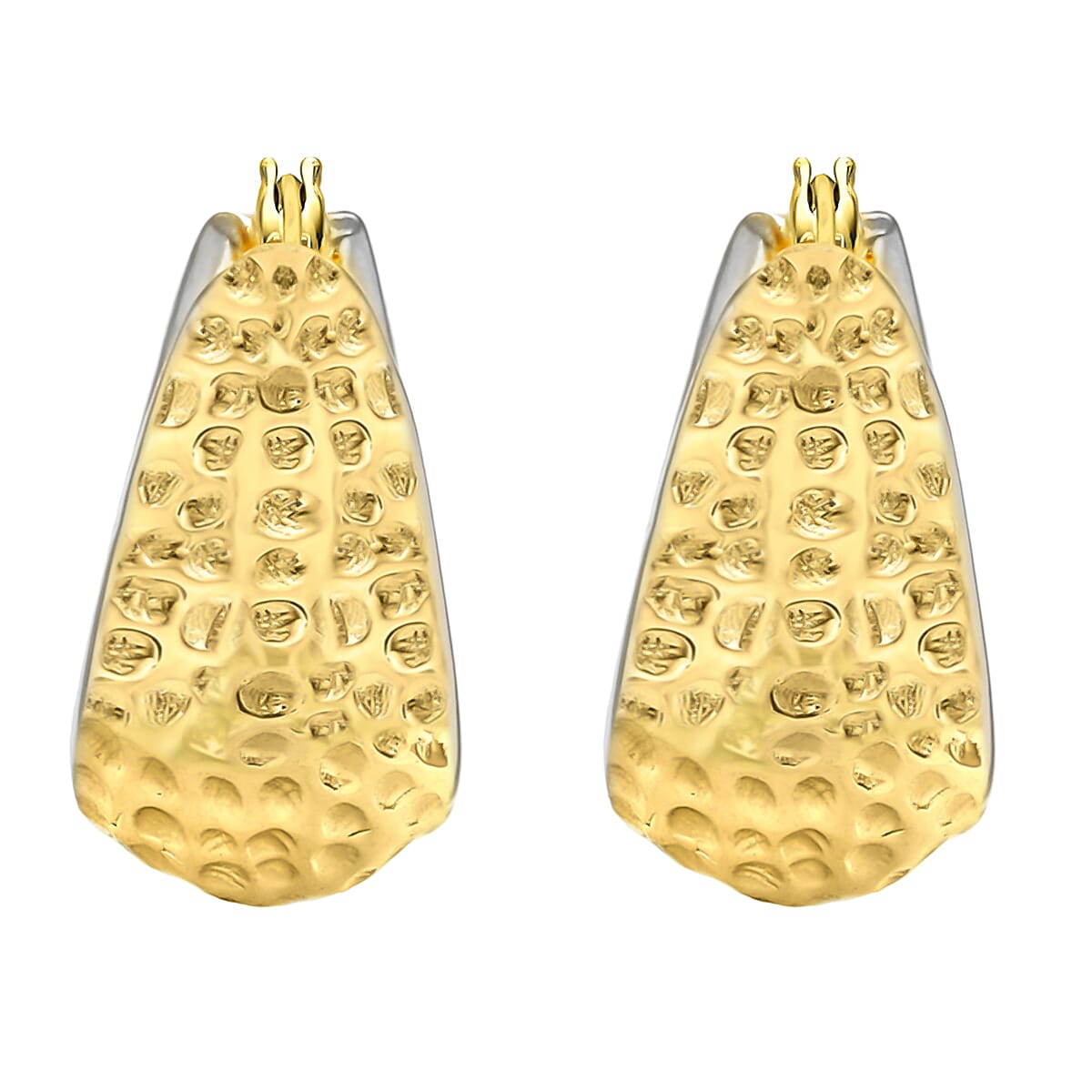9K Two Colour Gold 14.5mm X 18.5mm Textured Rectangle Electroform Hoop Earrings 7189214 1