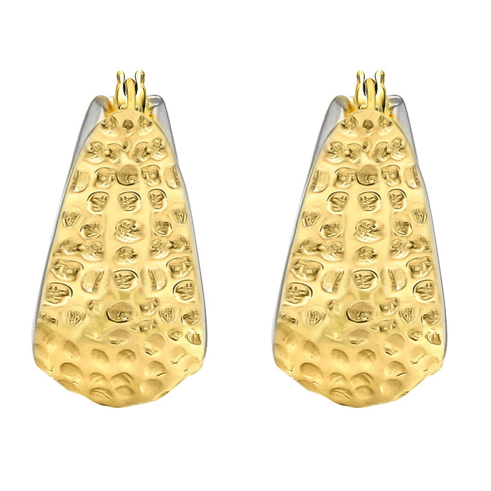 9K Two Colour Gold 14.5mm X 18.5mm Textured Rectangle Electroform Hoop Earrings 7189214 2