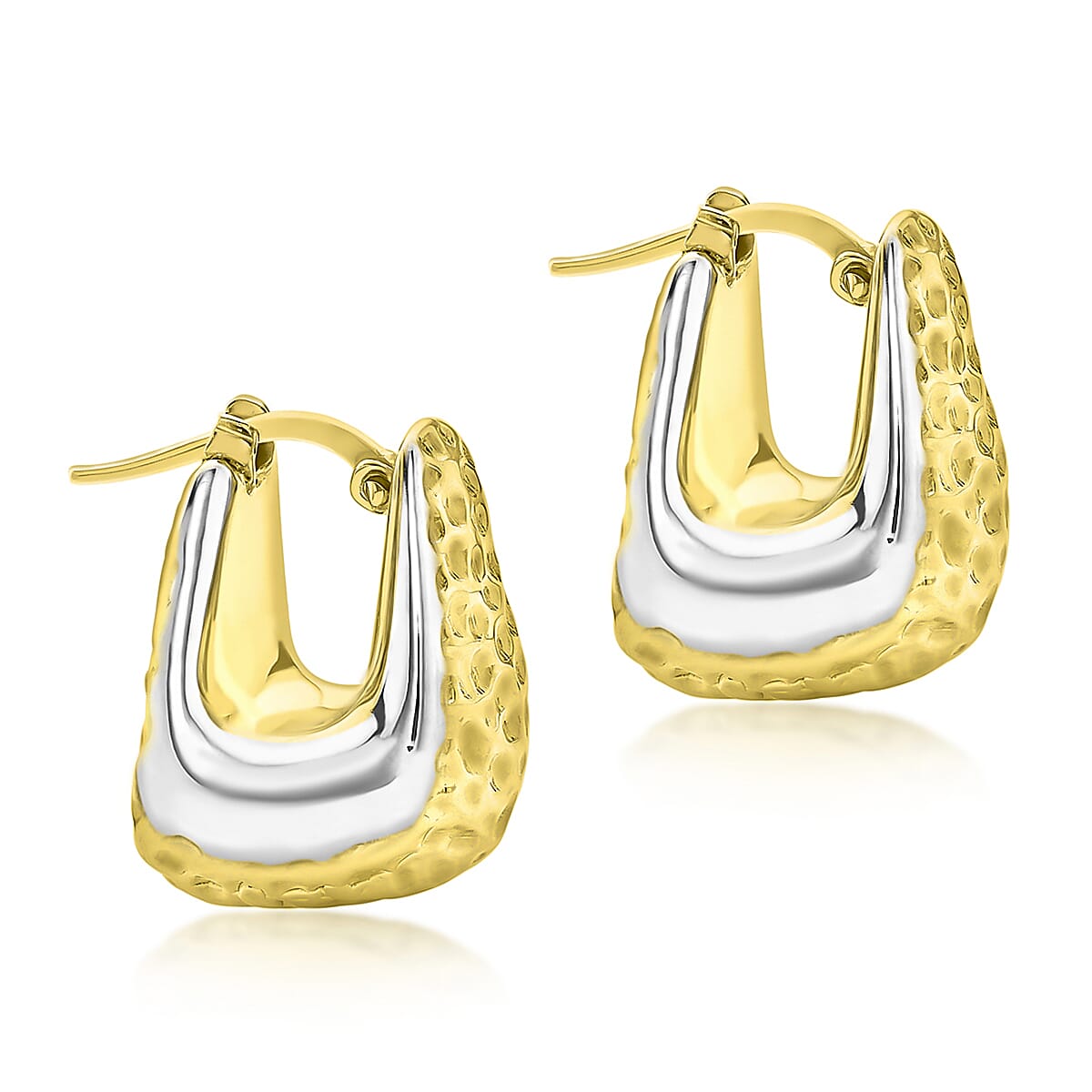 9K Two Colour Gold 14.5mm X 18.5mm Textured Rectangle Electroform Hoop Earrings 7189214 2