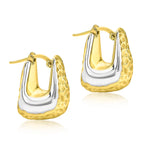 9K Two Colour Gold 14.5mm X 18.5mm Textured Rectangle Electroform Hoop Earrings