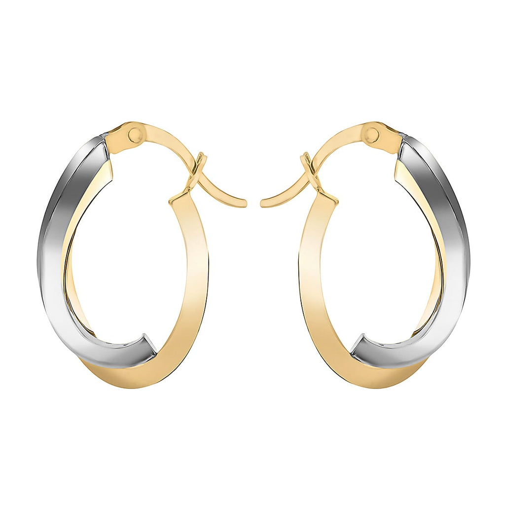 9K Two Colour Gold 14.5mm X 19mm Wave Creole Earrings