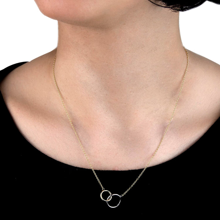 9K Two Colour Gold 14.9MM X 12.7MM And 12MM X 10MM Linked Rings Adjustable Necklace 18 Inch, 2.1 grams 6093114 2
