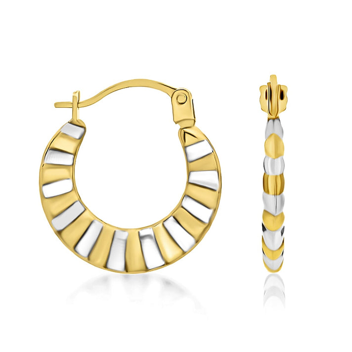 9K Two Colour Gold 14MM X 15MM Ribbed Creole Earrings 0.43 grams 6092984 1