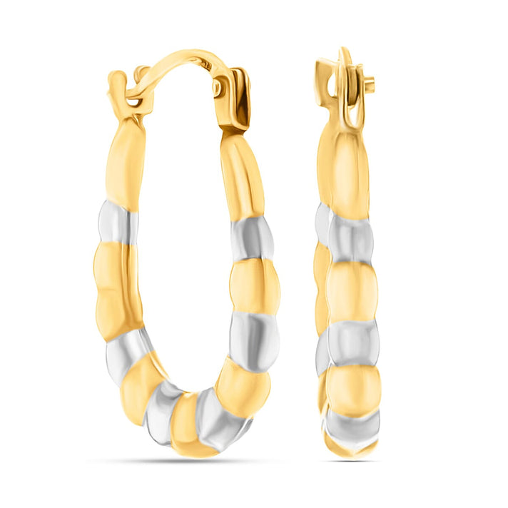 9K Two Colour Gold 14MM X 17MM Ribbed Creole Earrings 0.45 grams 6092986 1