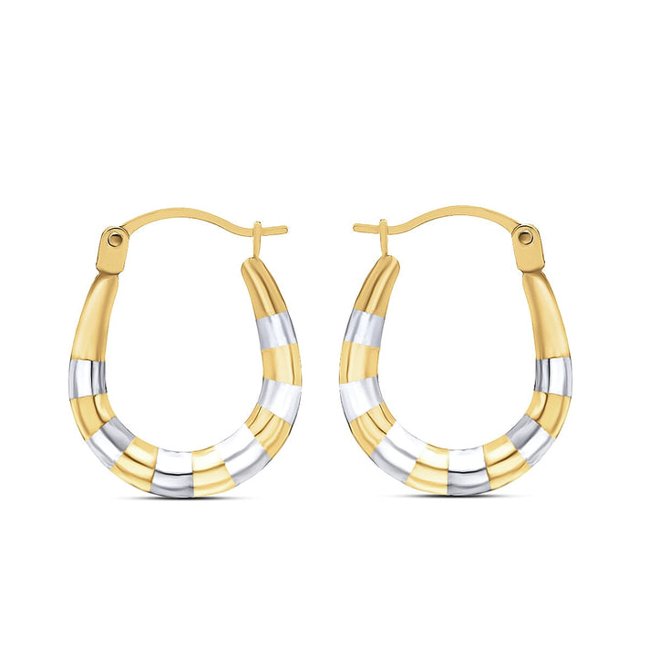 9K Two Colour Gold 14MM X 17MM Ribbed Creole Earrings 0.45 grams 6092986 2