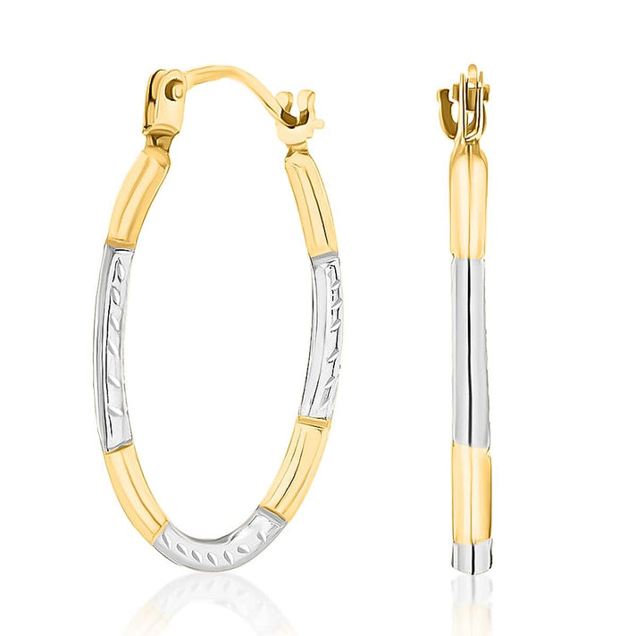 9K Two Colour Gold 14MM X 20MM Diamond Cut Oval Creole Earrings 0.44 grams 6092992 1