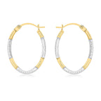 9K Two Colour Gold 14MM X 20MM Diamond Cut Oval Creole Earrings 0.44 grams