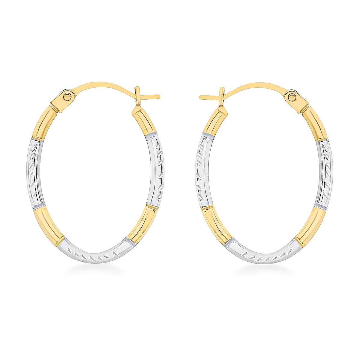 9K Two Colour Gold 14MM X 20MM Diamond Cut Oval Creole Earrings 0.44 grams 6092992 7