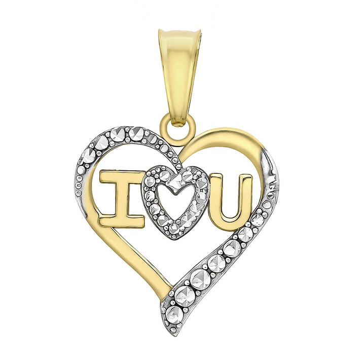 9K Two Colour Gold 14mm X 20mm I Love U Heart Pendant 7188525 1