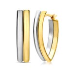 9K Two Colour Gold 15MM X 23MM V Shaped Huggie Earrings 2.6 grams