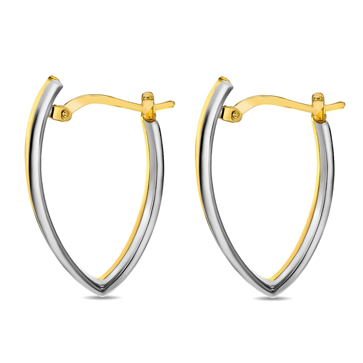9K Two Colour Gold 15MM X 23MM V Shaped Huggie Earrings 2.6 grams 6092990 2