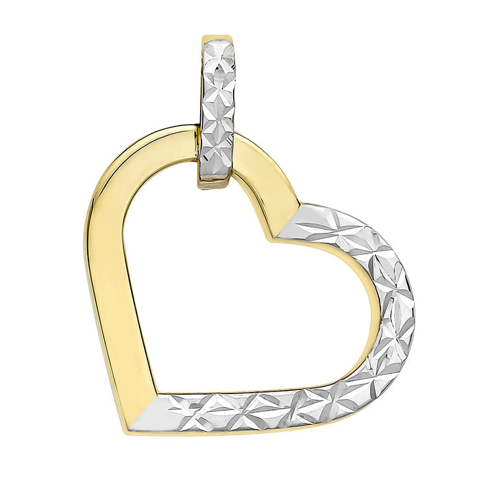 9K Two Colour Gold 15mm X 18mm Diamond Cut Heart Pendant 7188548 1