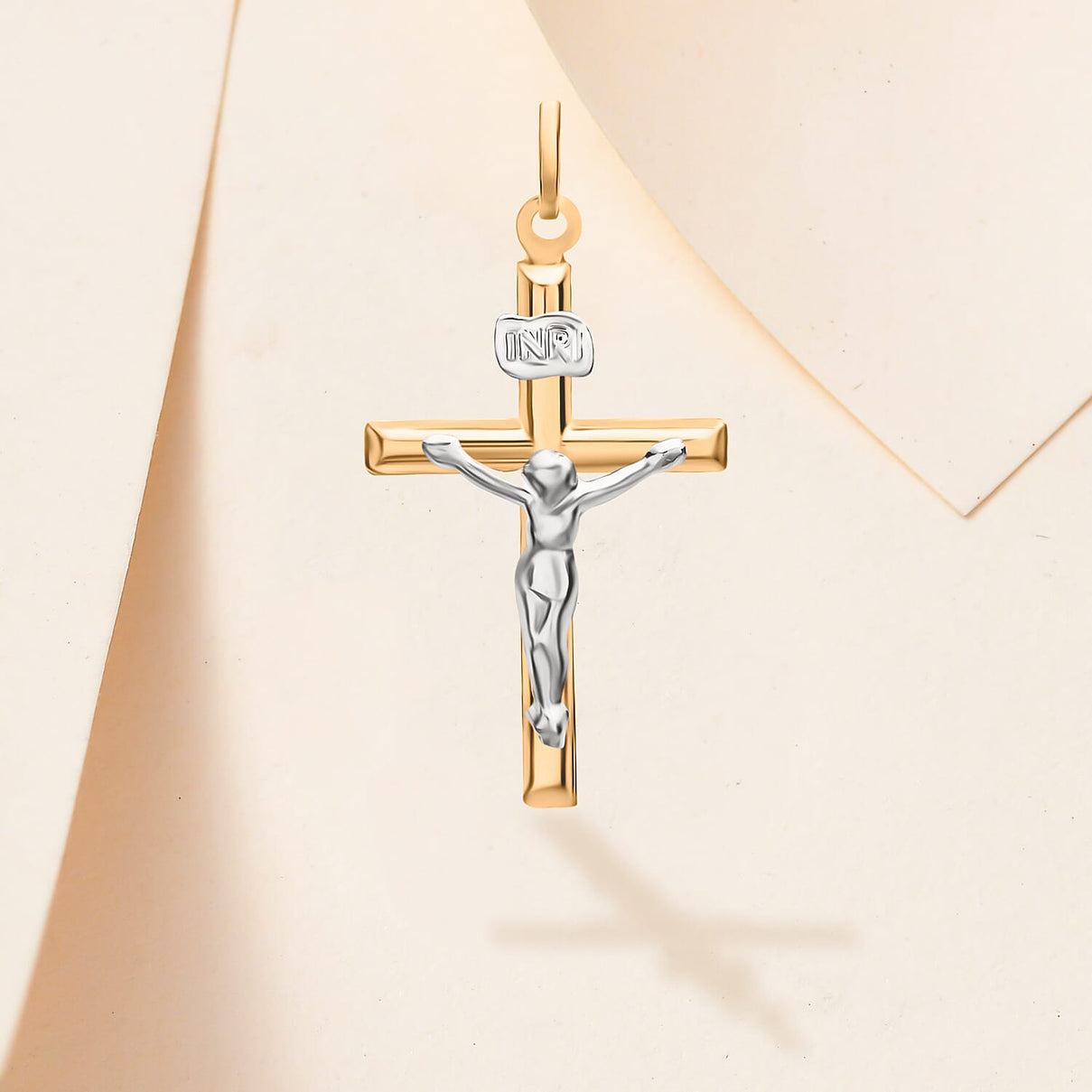 9K Two Colour Gold 15mm X 26mm Crucifix Pendant 7188552 1