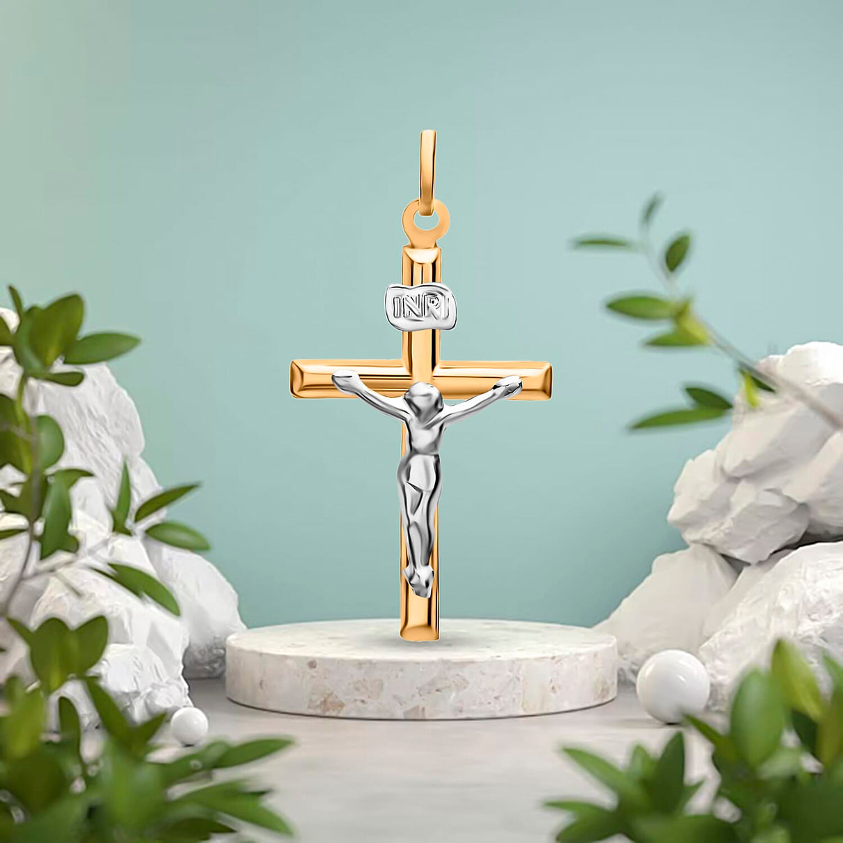 9K Two Colour Gold 15mm X 26mm Crucifix Pendant 7188552 2