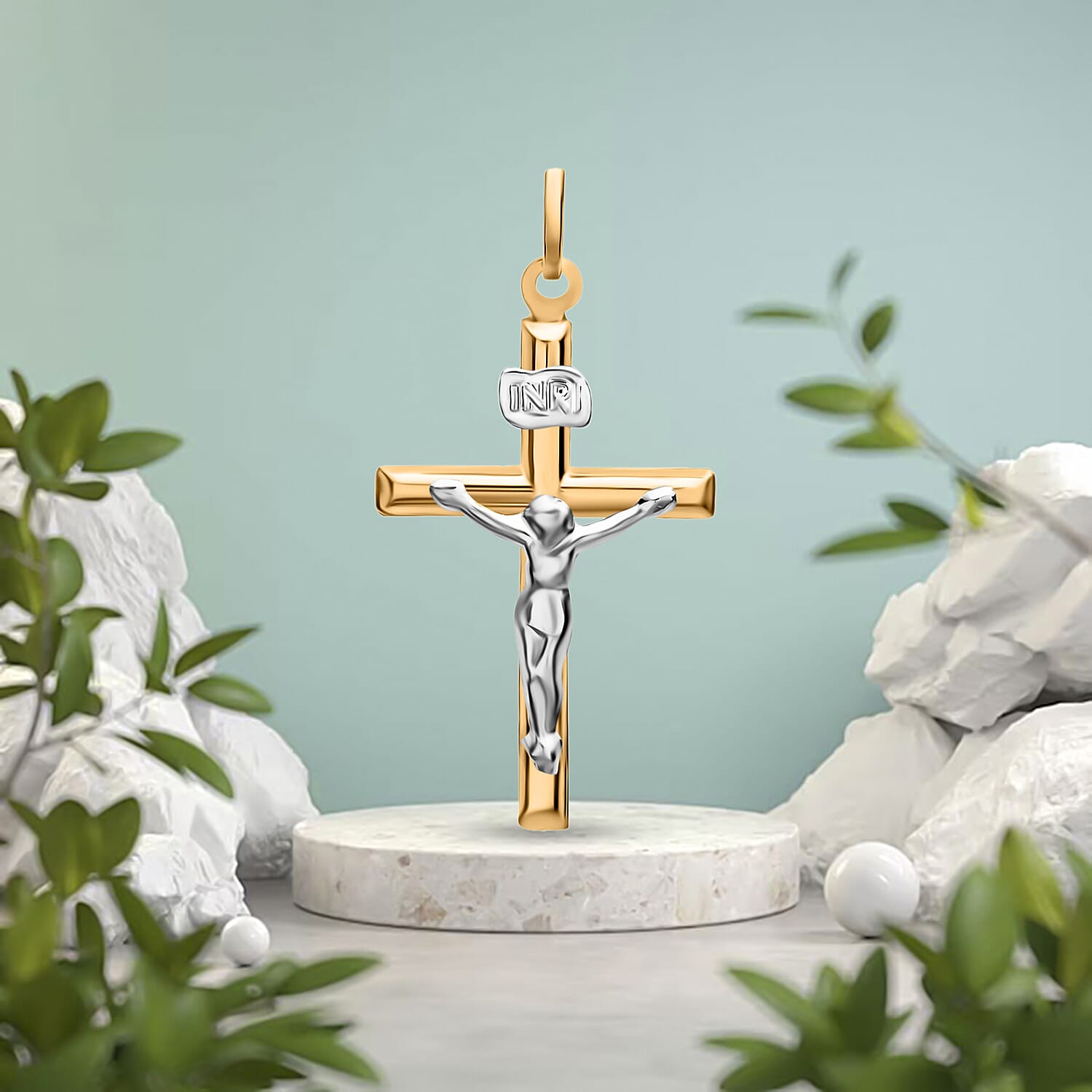 9K Two Colour Gold 15mm X 26mm Crucifix Pendant 7188552 2