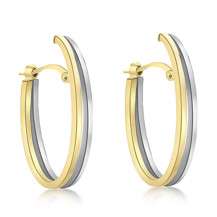 9K Two Colour Gold 15mm X 28mm Double Oval Huggie Earrings 7190205 1