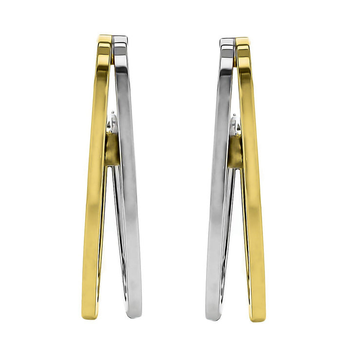 9K Two Colour Gold 15mm X 28mm Double Oval Huggie Earrings 7190205 2