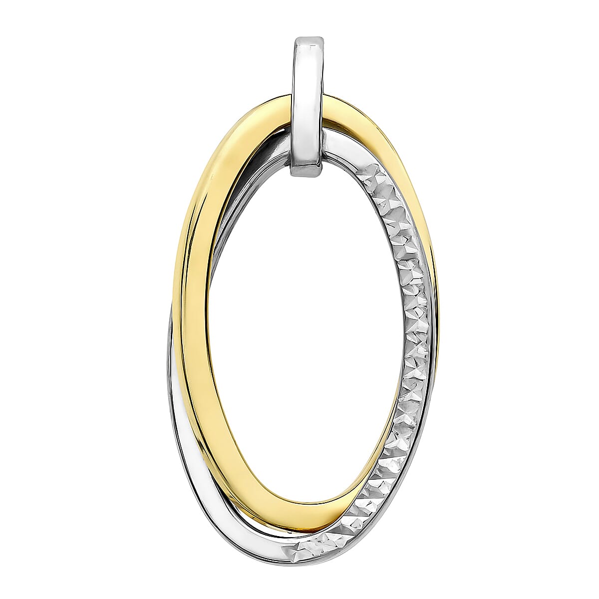 9K Two Colour Gold 15mm X 29mm Diamond Cut Double Oval Crossover Pendant 7188534 0