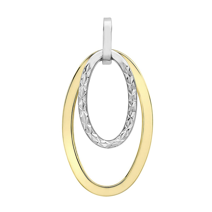 9K Two Colour Gold 15mm X 30mm Diamond Cut Double Oval Pendant 7188541 1