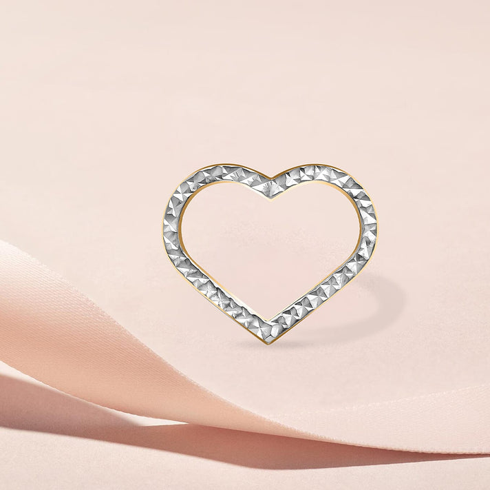 9K Two Colour Gold 16mm X 13mm Diamond Cut Open Heart Pendant 7188519 2