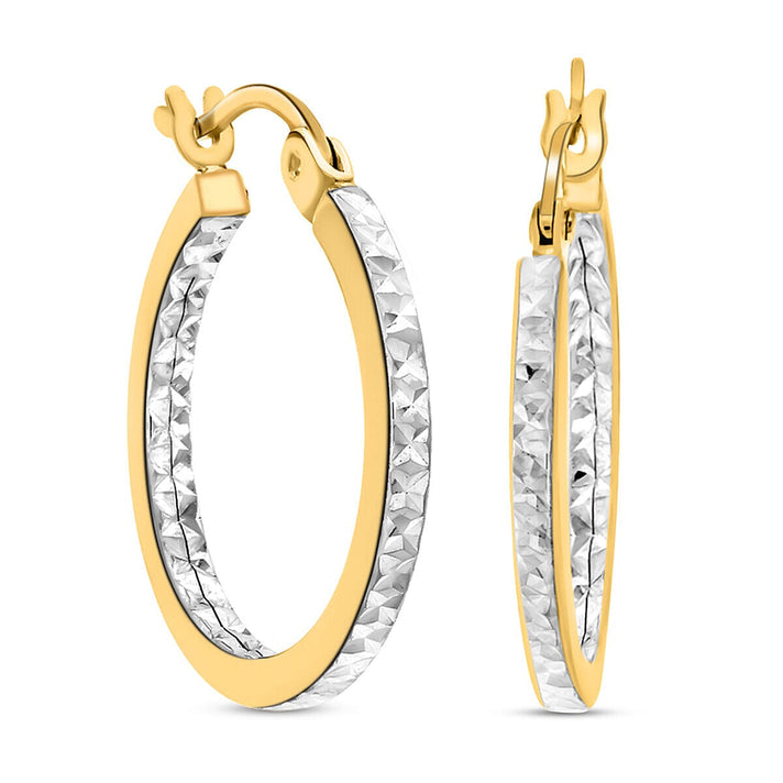 9K Two Colour Gold 18MM Diamond Cut Hoop Creole Hoop Earrings 1.2 grams 6092989 1