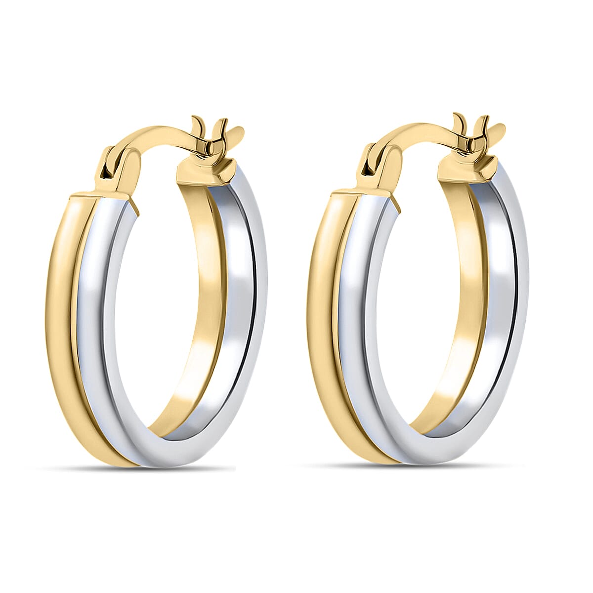 9K Two Colour Gold 18MM Double Band Creole Hoop Earrings 2.3 grams 6092993 2