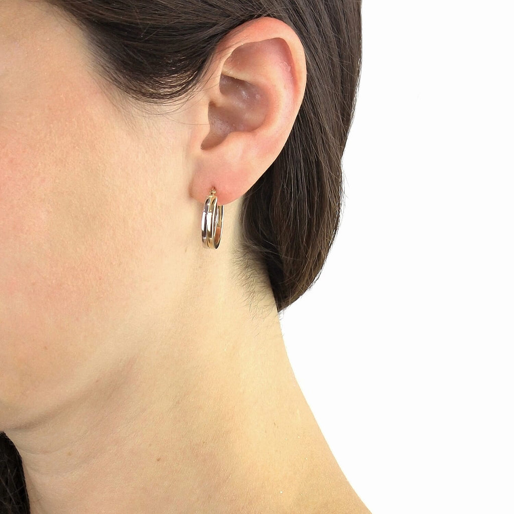 9K Two Colour Gold 18MM Double Band Creole Hoop Earrings 2.3 grams