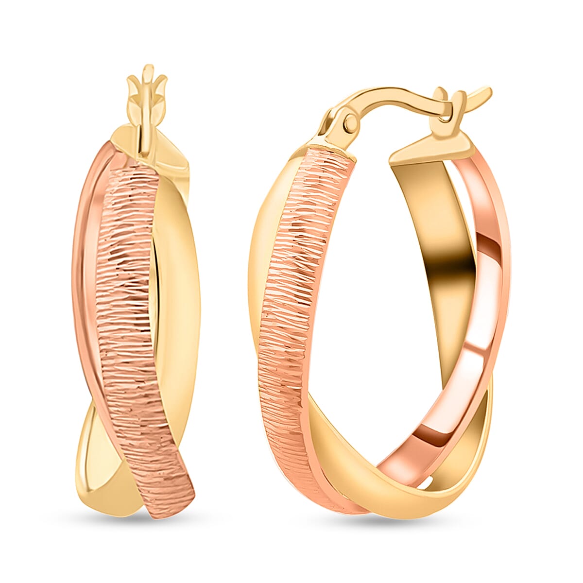 9K Two Colour Gold 19MM X 24MM Diamond Cut Double Oval Creole Hoop Earrings 3.1 grams 6092979 0