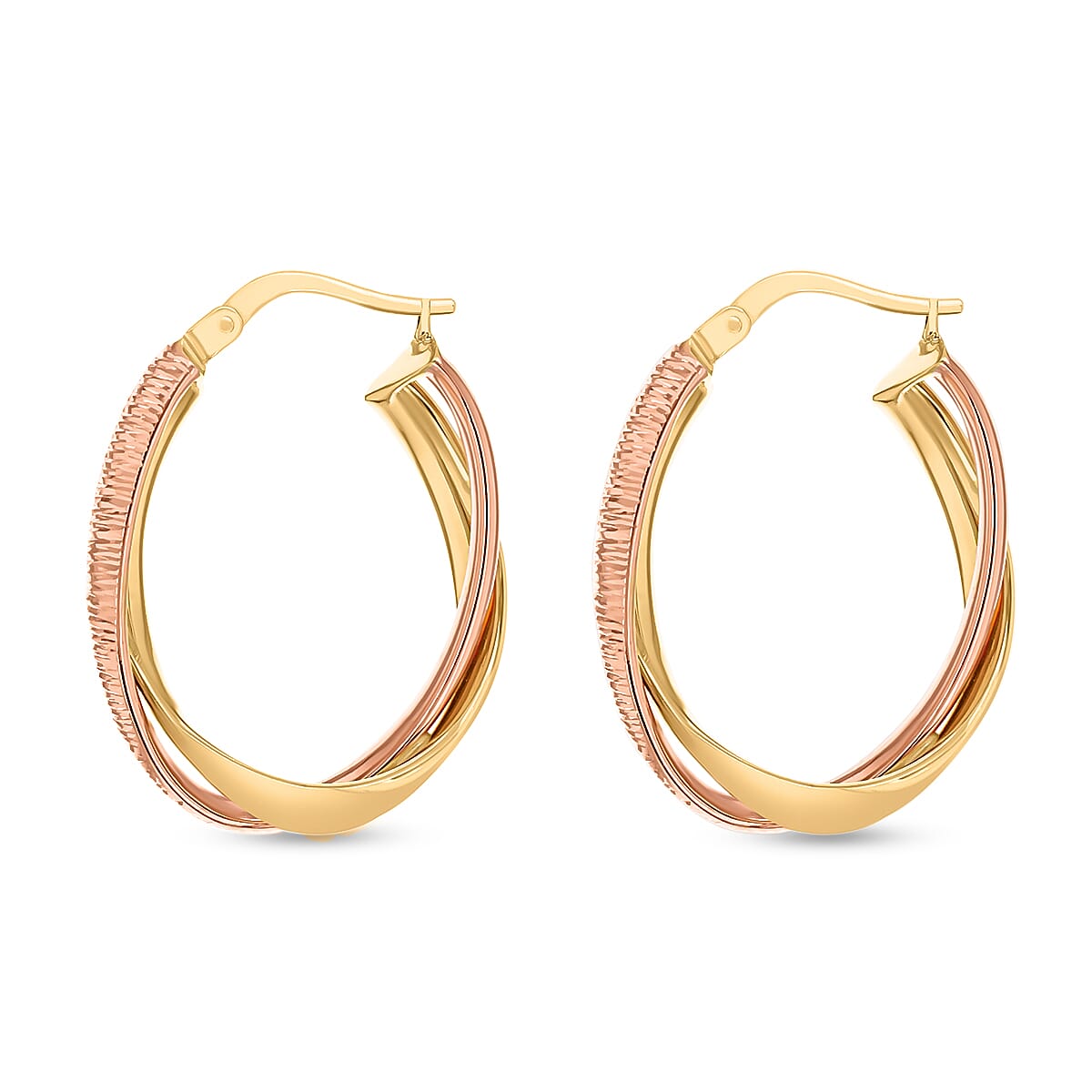 9K Two Colour Gold 19MM X 24MM Diamond Cut Double Oval Creole Hoop Earrings 3.1 grams 6092979 1