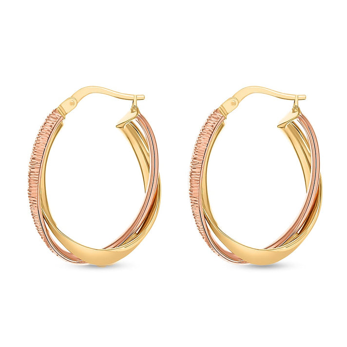 9K Two Colour Gold 19MM X 24MM Diamond Cut Double Oval Creole Hoop Earrings 3.1 grams 6092979 2