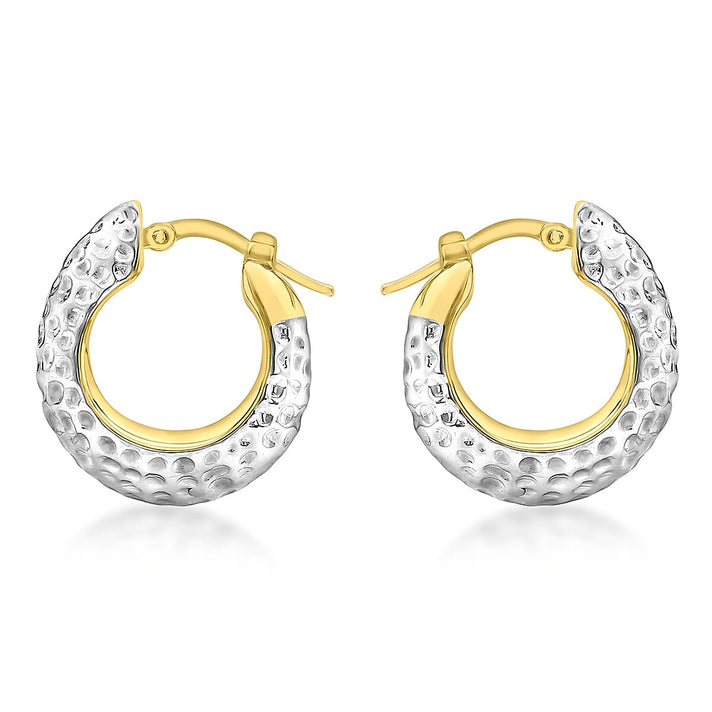 9K Two Colour Gold 19mm X 20mm Textured Electroform Hoop Earrings 7189213 1